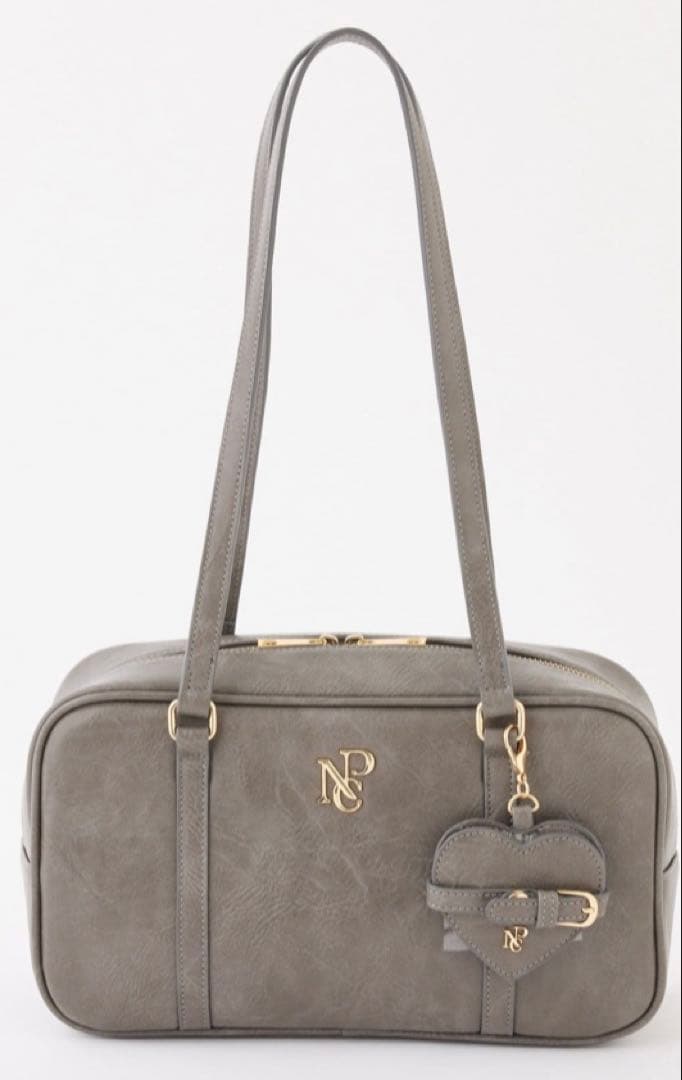 【新品】ハートミラー付きスクエアボストンバッグ　チャコールグレー