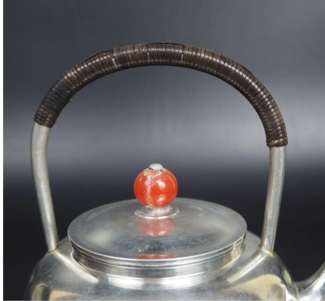 送料無料　明治～大正　錫製湯沸　『躍』在銘　共箱　茶道具