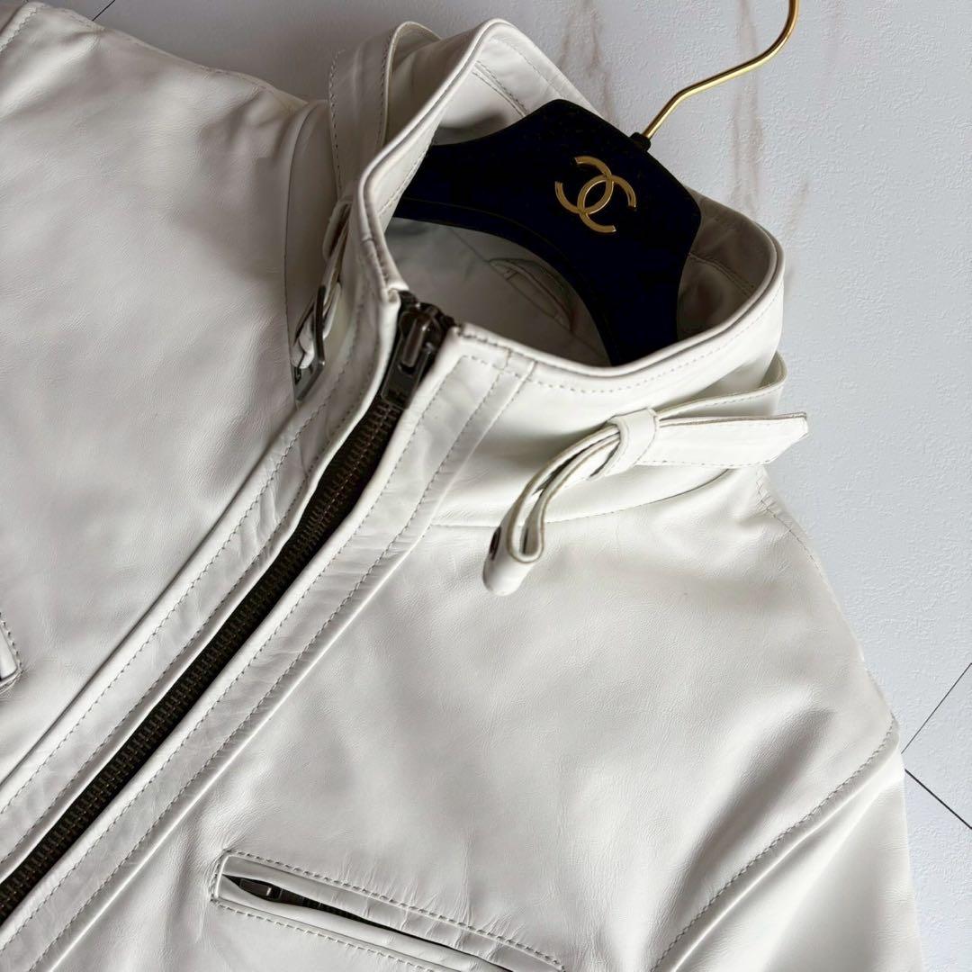 人気◆リューグーレザーズ シングル ライダース レザー ジャケット 白 Lサイズ