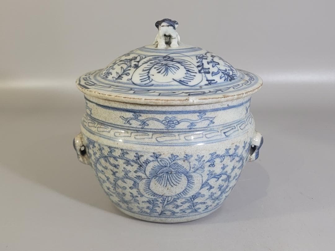 中国 染付 蓋壷 時代物 DT170