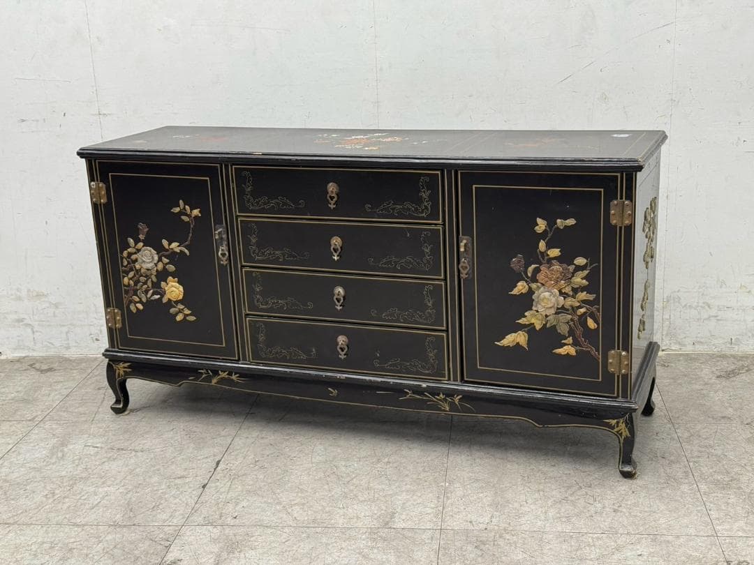 T1201☆サイドボード　アンティーク　石細工　彫刻　飾り棚　キャビネット