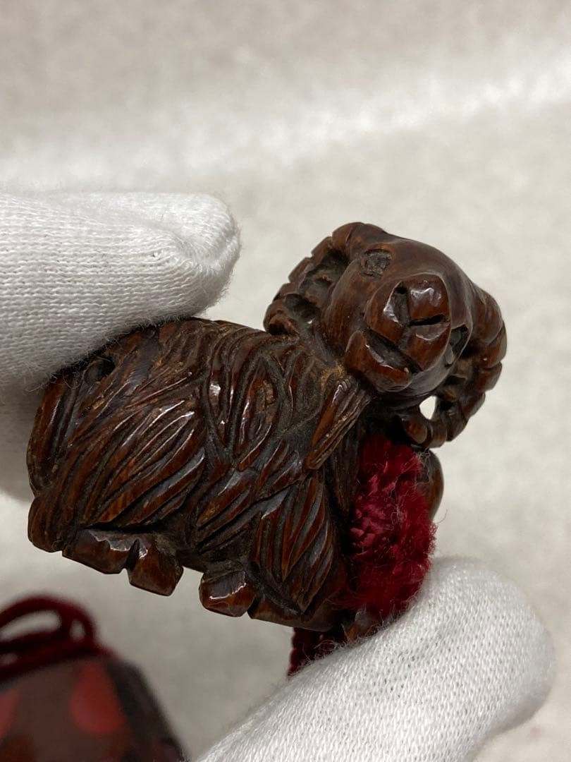 当時物 江戸時代～明治時代 印籠 蒔絵 漆器 3段印籠 玉石在銘 ヤギ根付