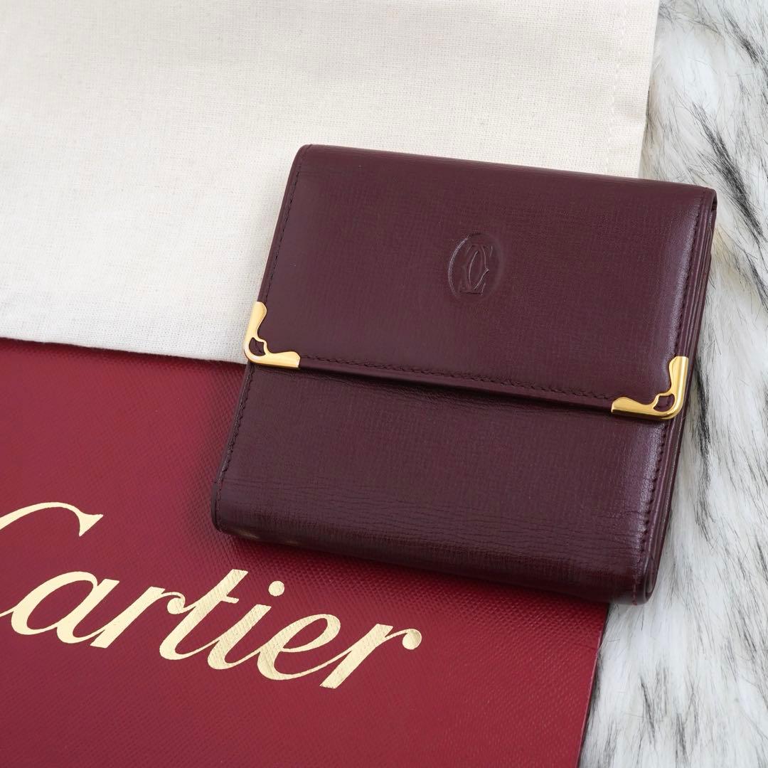 極美品　Cartier カルティエ　三つ折り財布　マストライン　ボルドー