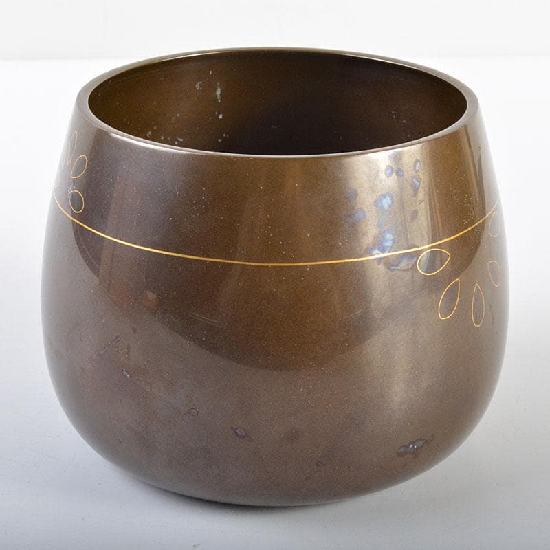 日本工芸会会員本江好彦　号鶴峰作　菊文加賀象嵌　唐物　建水　共箱　F　R4591