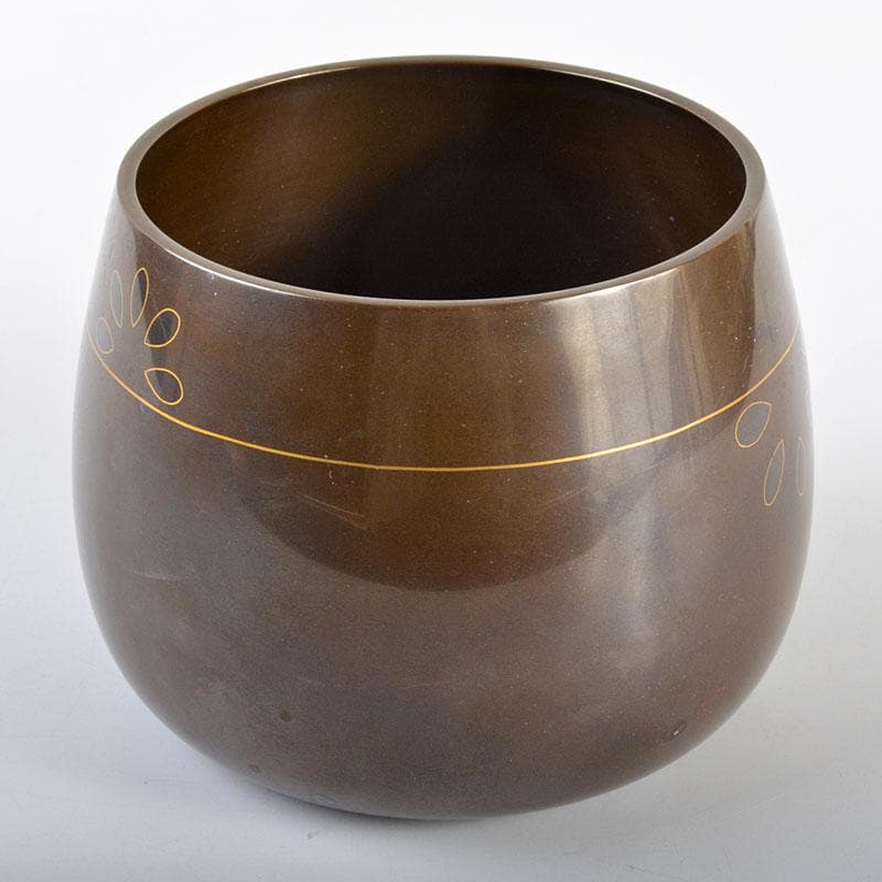 日本工芸会会員本江好彦　号鶴峰作　菊文加賀象嵌　唐物　建水　共箱　F　R4591