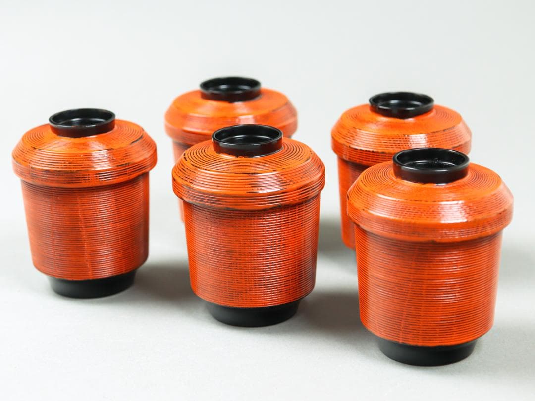 青紫園造 根来塗 箸洗 5客 吸物椀 共箱 未使用