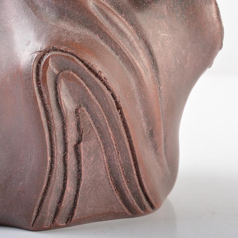 中国　紫砂　朱泥　梅に鳥彫　花瓶　在銘　V　R6388