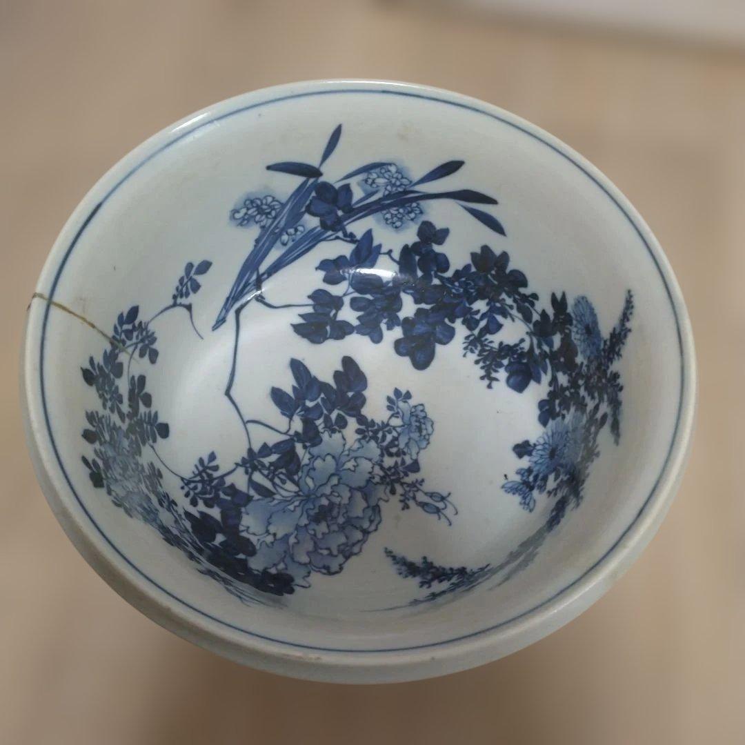 染付 呉須 盃洗 金魚鉢 牡丹 水仙 菊 梅 花