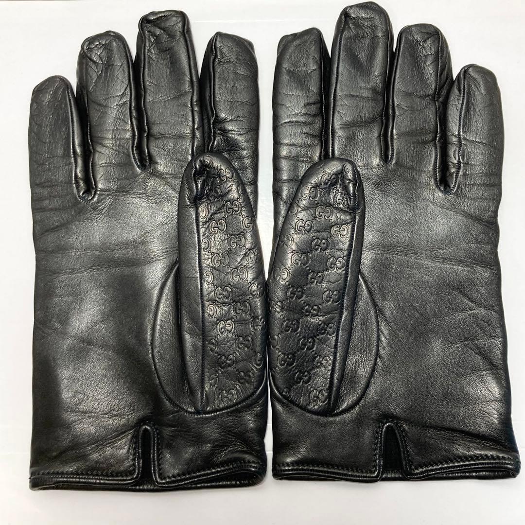 E9207 GUCCI グッチシマ GG レザー 手袋 グローブ カシミヤ100