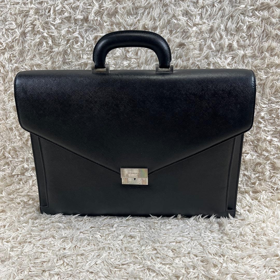 バーバリー ビジネスバッグ ブリーフケース サフィアーノ レザー A4 ブラック