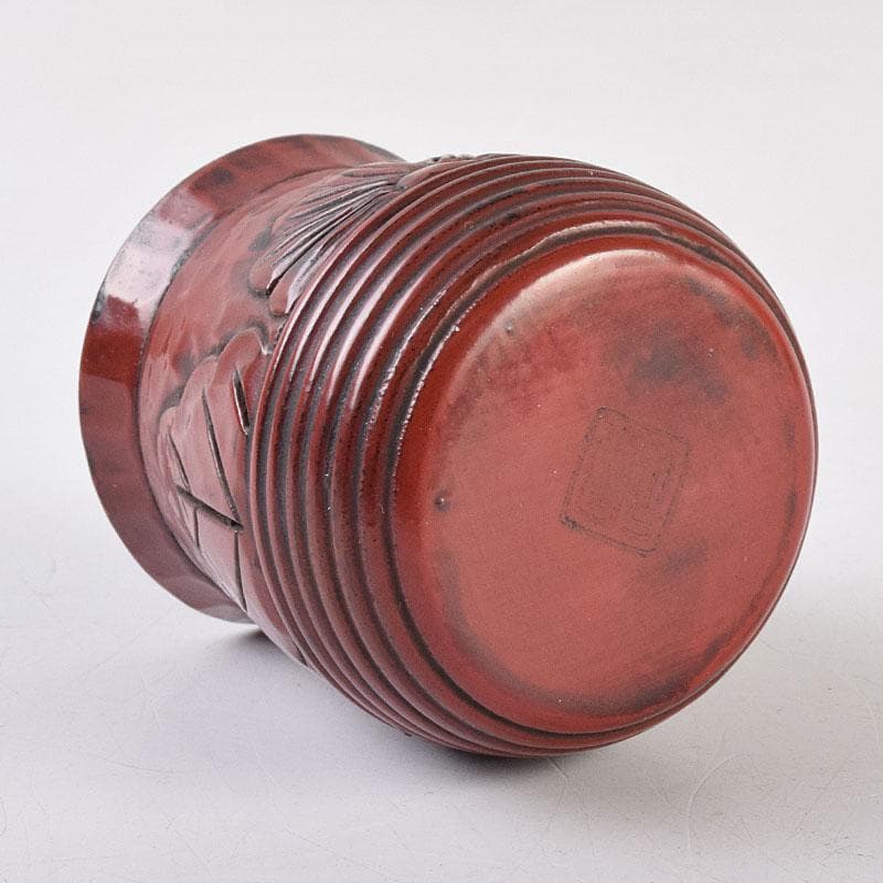 佐藤宗岳　鎌倉彫　花葉文　楊枝入　共箱　V　R9253