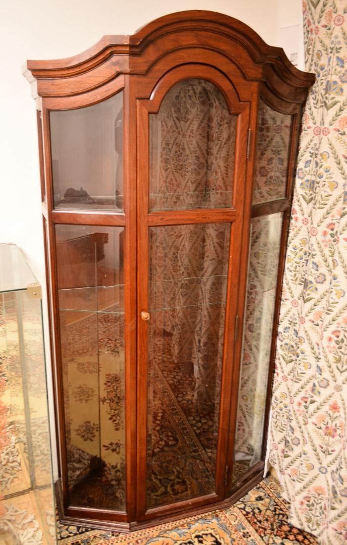 引き取り限定　花梨無垢 三面ガラス キャビネット　家具アンティーク