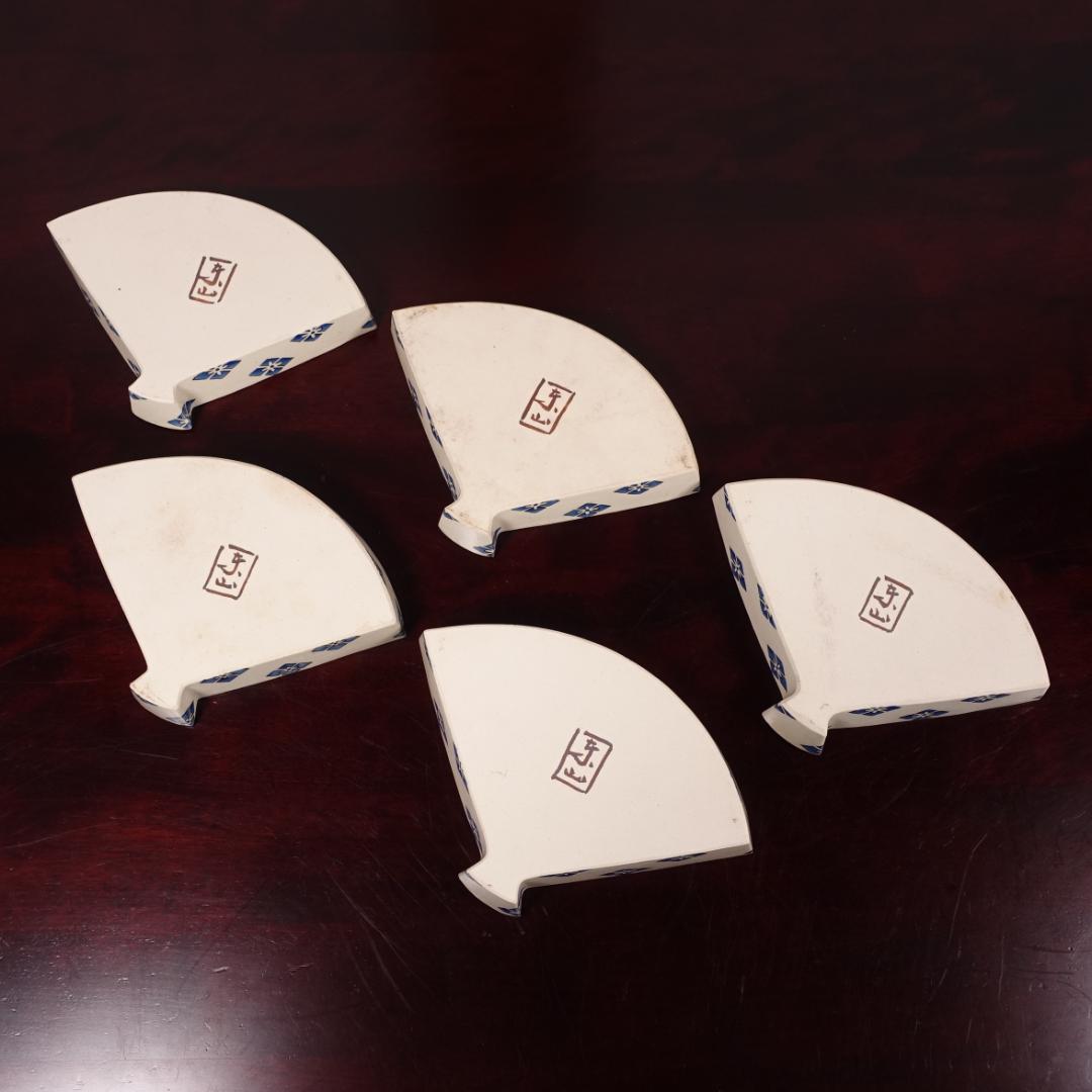 京焼 名工 宮永東山 色絵 図替 扇面 向付 5客