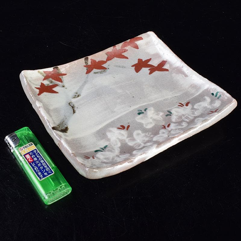 志野焼　虎渓山　水月窯　雲綿手　角皿　四客　共箱　V　R7624