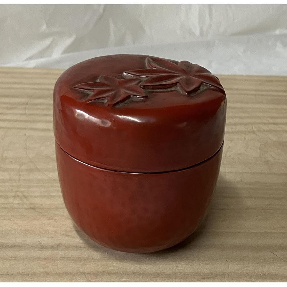 F1387 鎌倉彫 棗 在銘 木箱入り 木製 漆器 茶道具