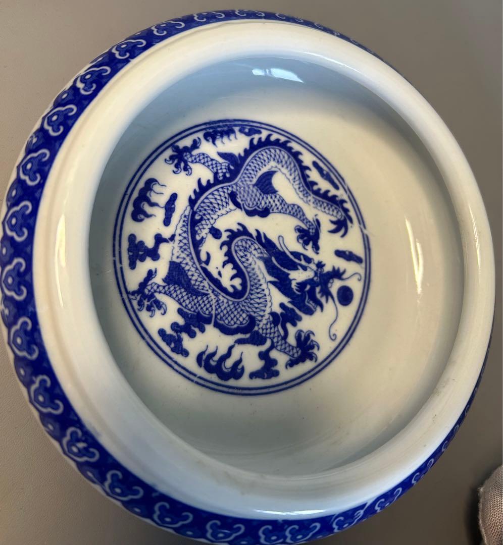 大清乾隆青花龍紋皿　筆洗書道旧家蔵出し、骨董品、縁起物、お守り、古美術