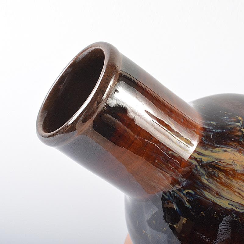 茶道具　京焼　清水焼　桶谷定一作　鶴首茶入　仕覆付　共箱　V　R6206