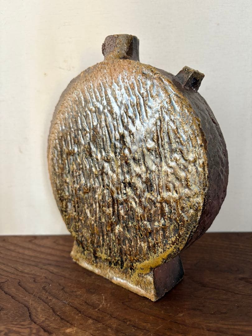 松崎健　灰被窯変扁壷　共箱　未使用品