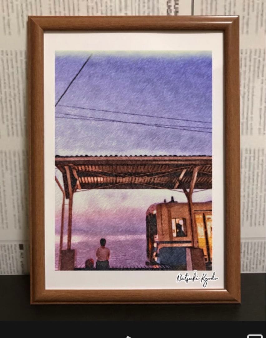 ジブリアート⑥ 千と千尋の神隠しより「海の見える駅」32.7㎝×24.0㎝額装品