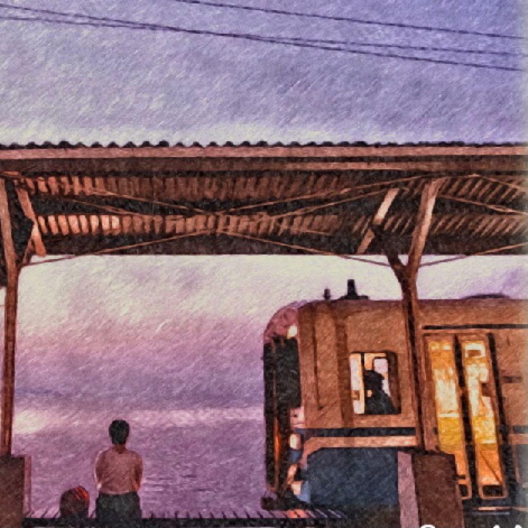 ジブリアート⑥ 千と千尋の神隠しより「海の見える駅」32.7㎝×24.0㎝額装品