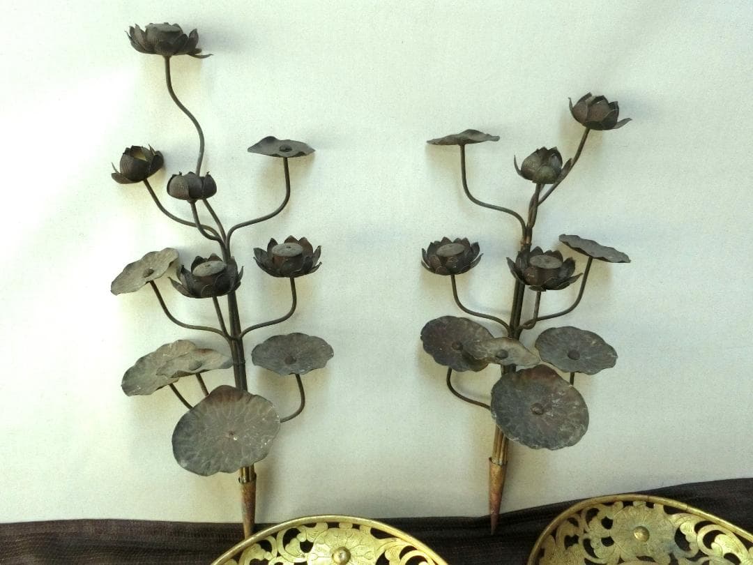 仏教美術！【仏具　華籠　けご　4点　蓮花１対・K20・骨董】仏　佛　恵比寿大黒