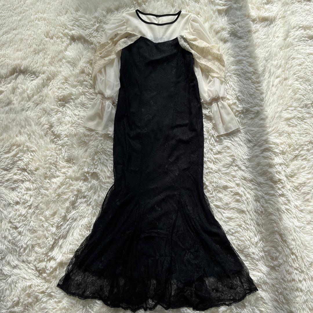 美品✨ルイルエブティック　ボリュームスリーブ×レースドレス マーメイド　S