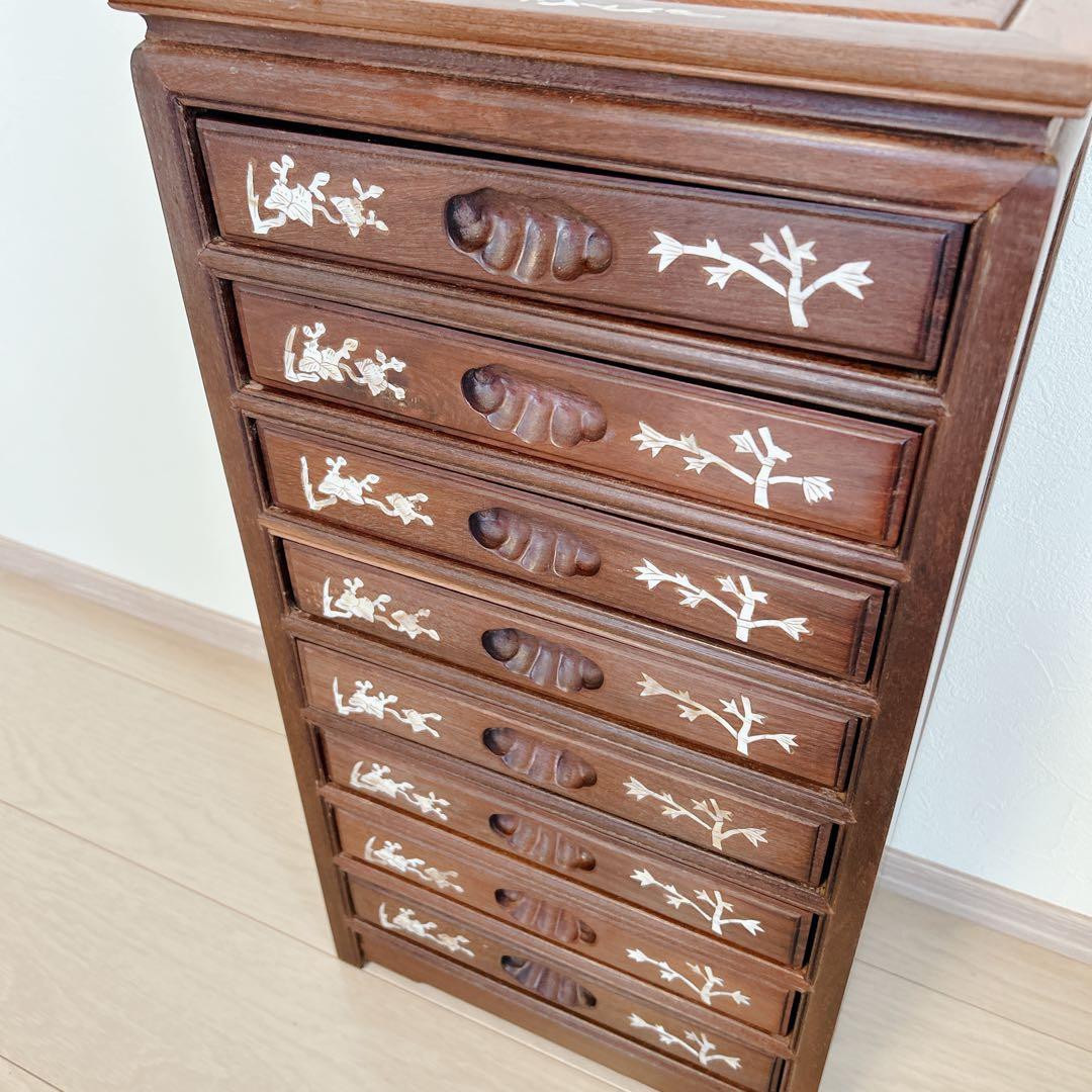 螺鈿細工 箪笥 整理箪笥 8段 木製チェスト 中国骨董 唐木