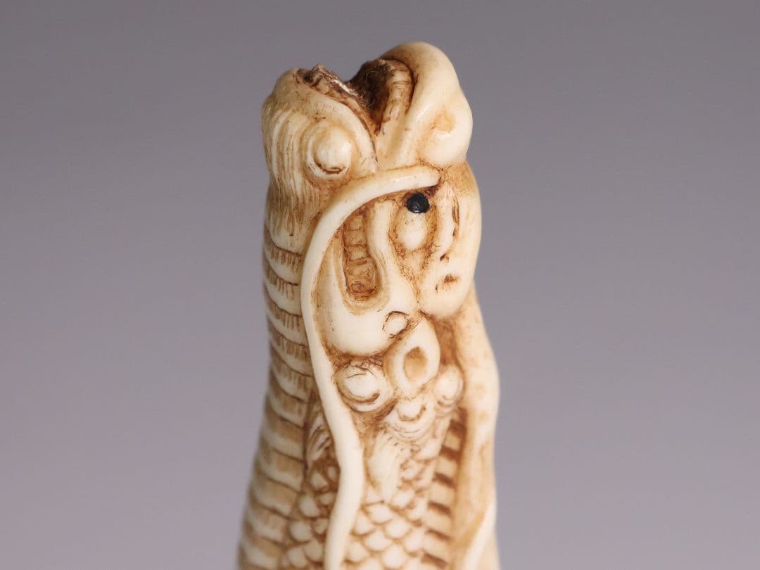 時代 堤物 根付 置物 鹿角 麒麟 全長10.5cm 神獣 彫刻【CM257】