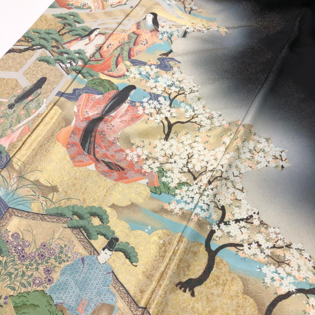 ☆ 黒留袖 壽光織 美しい十二単の女性に殿方 トールサイズ しつけ K-5529