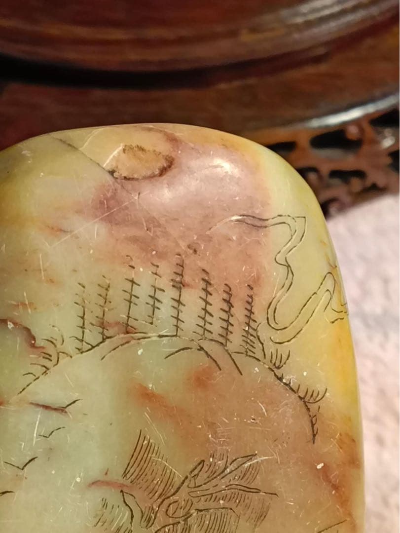 田黄石寿山石印章、天然石 彫刻 、清道光二年王作、449gサイズ約8×7×6cm