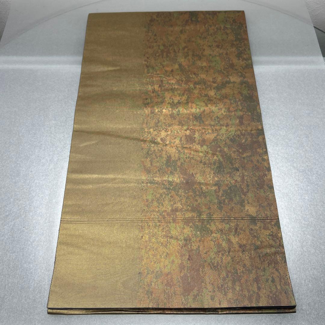 【本金箔 金泥箔】シルク製 六通柄袋帯 金色と茶色のグラデーション0105