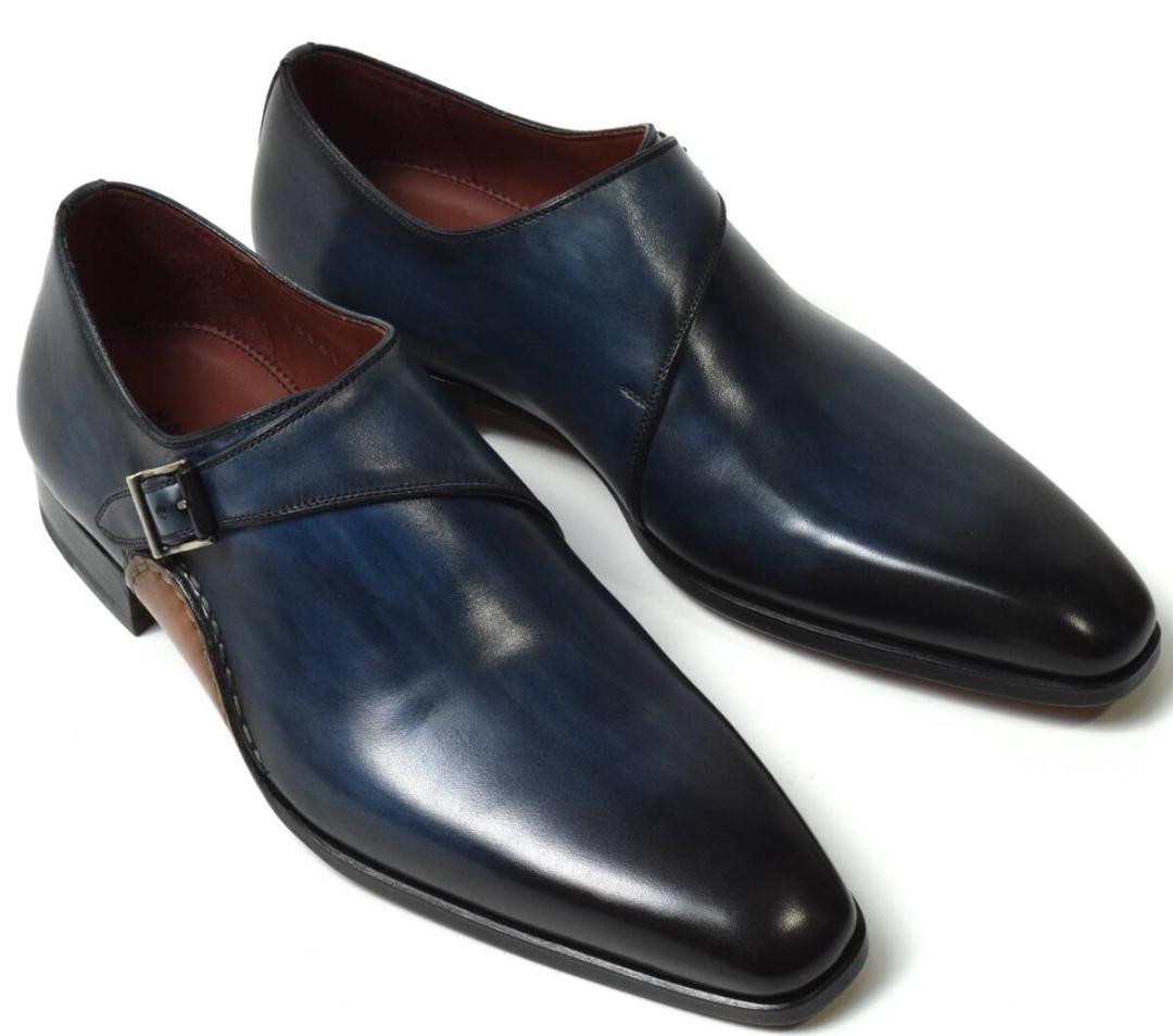 未使用 マグナーニ オパンケ モンクストラップ シューズ 37 ダークブルー