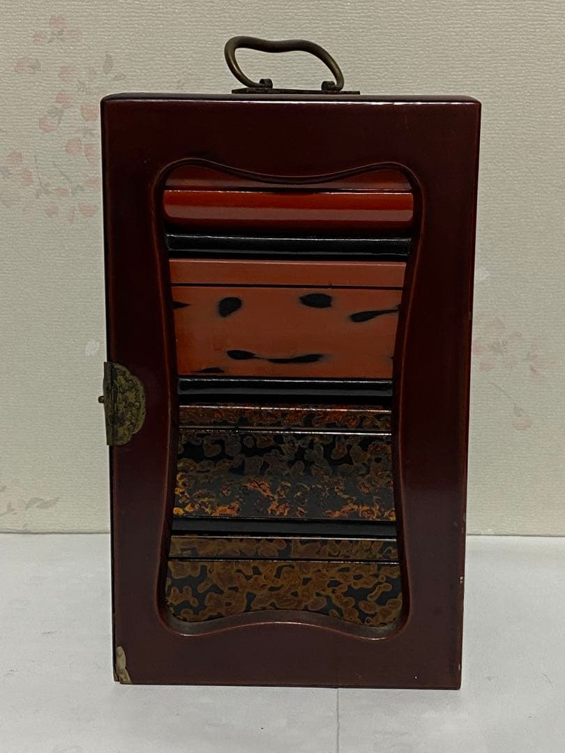 ♦明治時代工芸品 花見 野立て用 四段携帯弁当箱 提重 漆器 古美術品 骨董品
