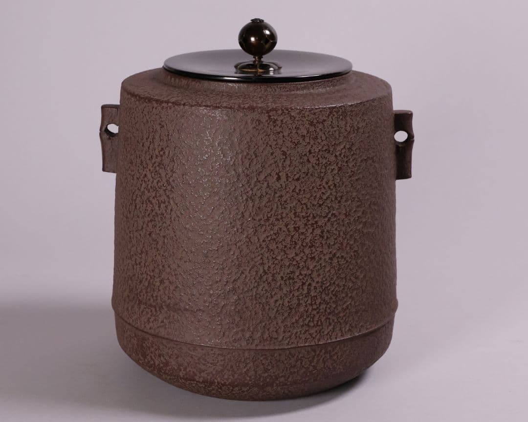 茶道具 釜師・佐藤清光 砂鉄 筒釜 共箱 風炉釜 吊釜 鉄釜【MA526】