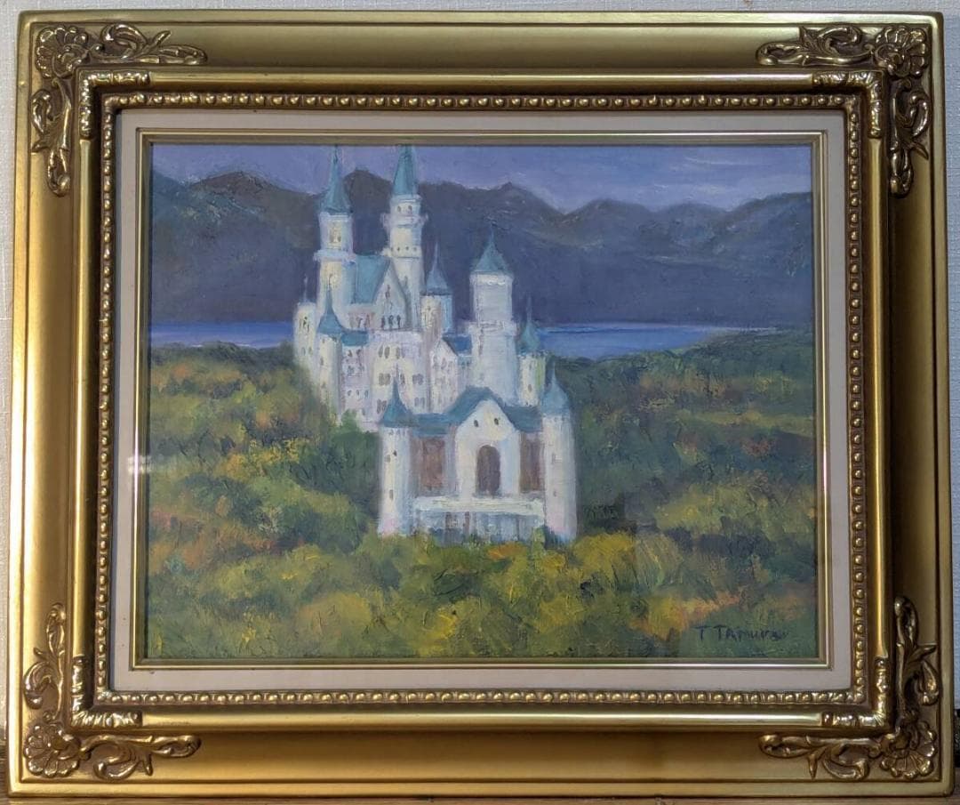 【真作】絵画　油彩6号　ノイシュヴァンシュタイン城　箱・黄袋入　X73
