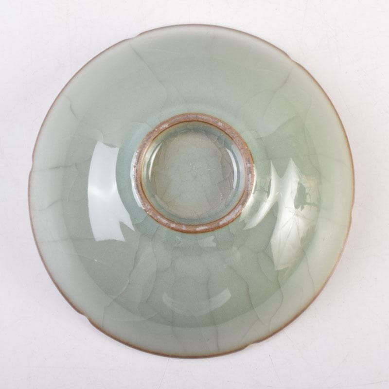 中国　哥窯　青磁　金糸鉄線　氷裂文　輪花皿　C　8994