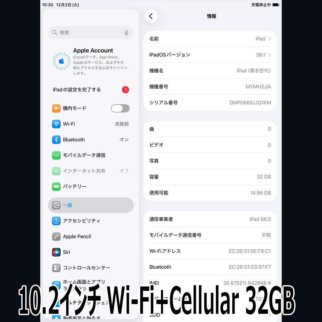 iPad 10.2インチ Wi-Fi+Cellular 32GB スペースグレイ