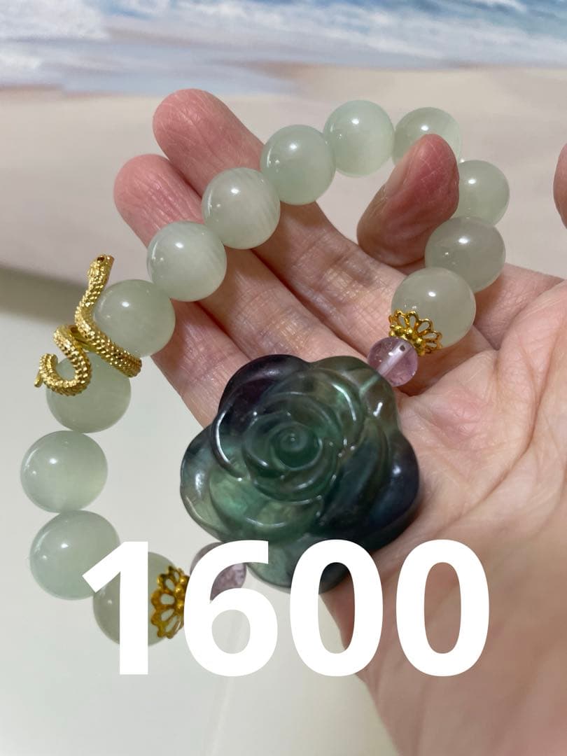 カルサイト 薔薇 ブラウンサンムーンストーン ブレスレット