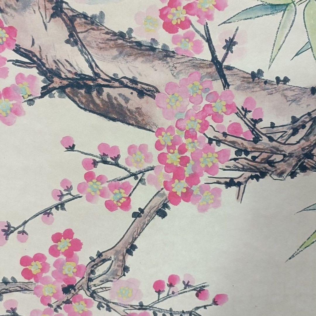 【証書付き・中堂画】花鳥図 掛軸　手描き作品　大型サイズ 70×173cm