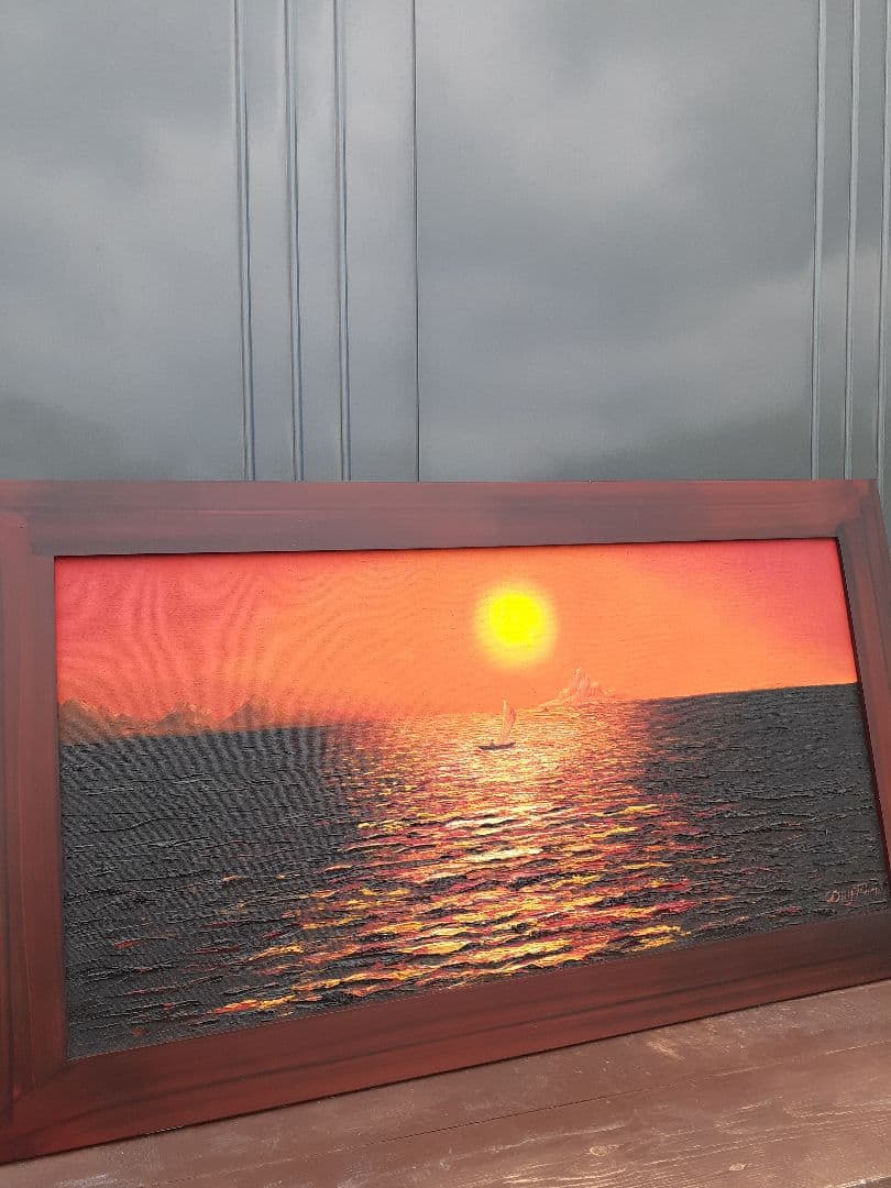 油絵　大きめ　アートフレーム　サンセット