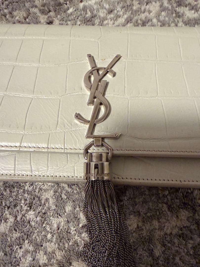 YSL クロコダイル風 チェーンウォレット ホワイト財布イヴサンローラン