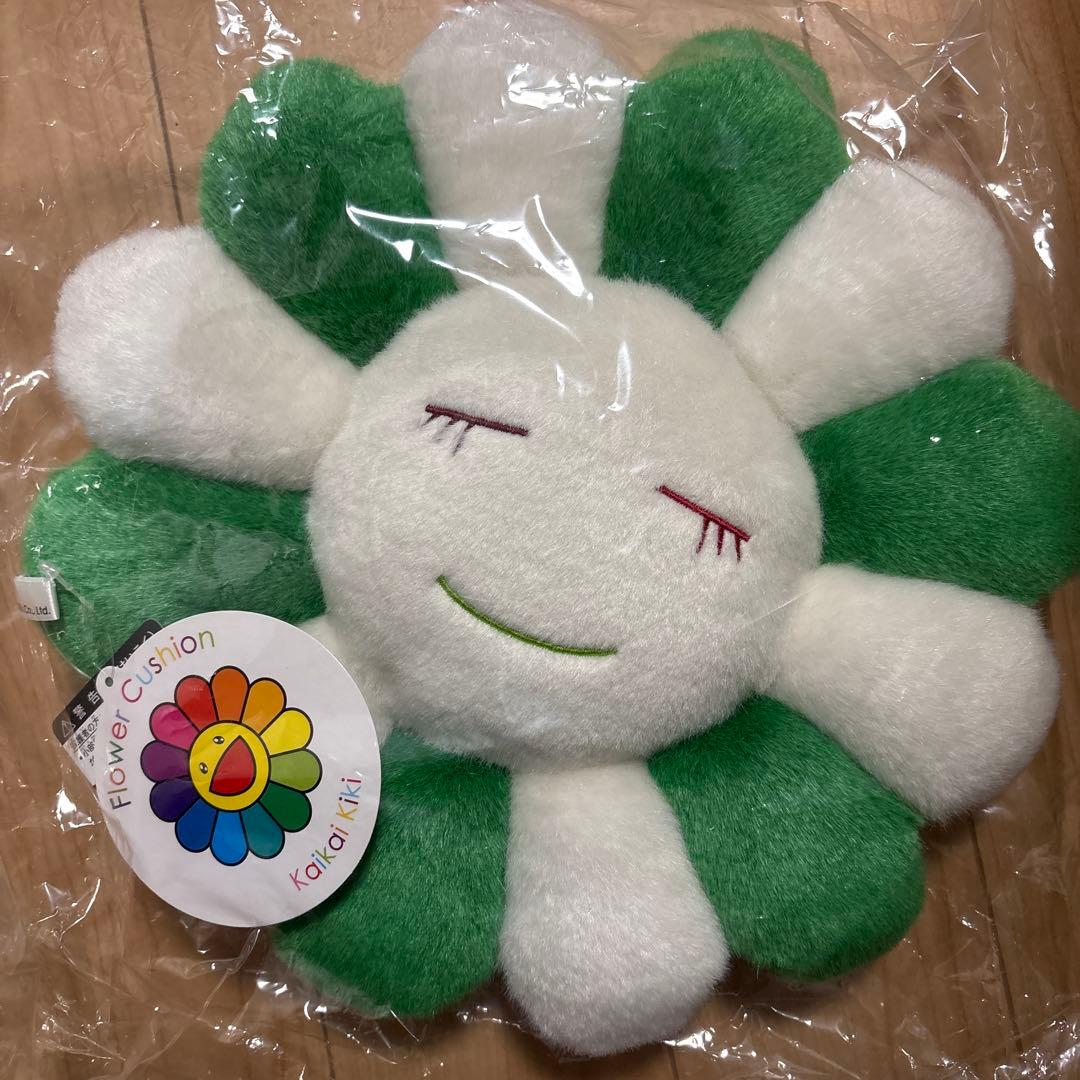 村上隆 カイカイキキ お花クッション　グリーン　ホワイト