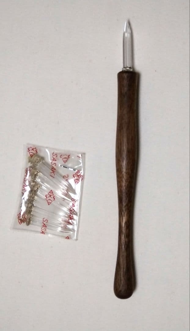 佐々木ガラスペン替先（細字•水晶6本入）/木製ペン軸セット