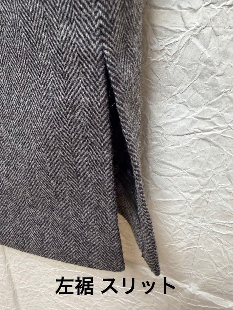 エルメス HERMES チャコールグレー ヘリンボーン タイトスカート38サイズ