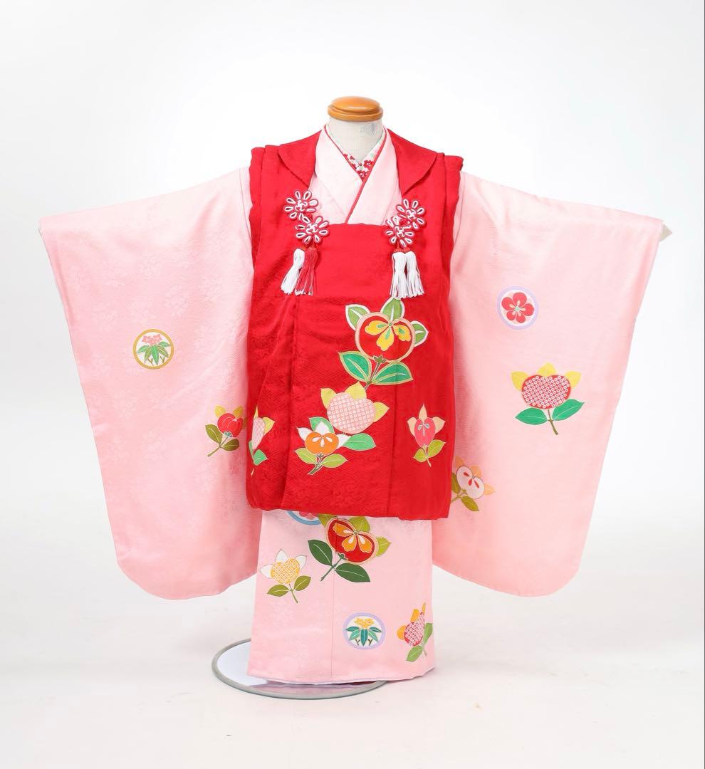 【10日まで値引き中】七五三 3歳着物 被布セット 正絹 手描き ピンク【美品】
