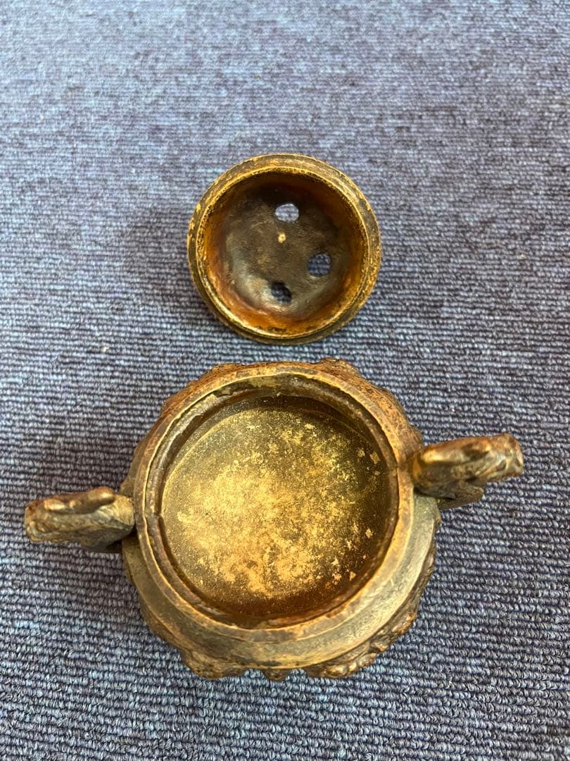 1209 中国　骨董　大明宣徳年製銘　龍文香炉　時代物