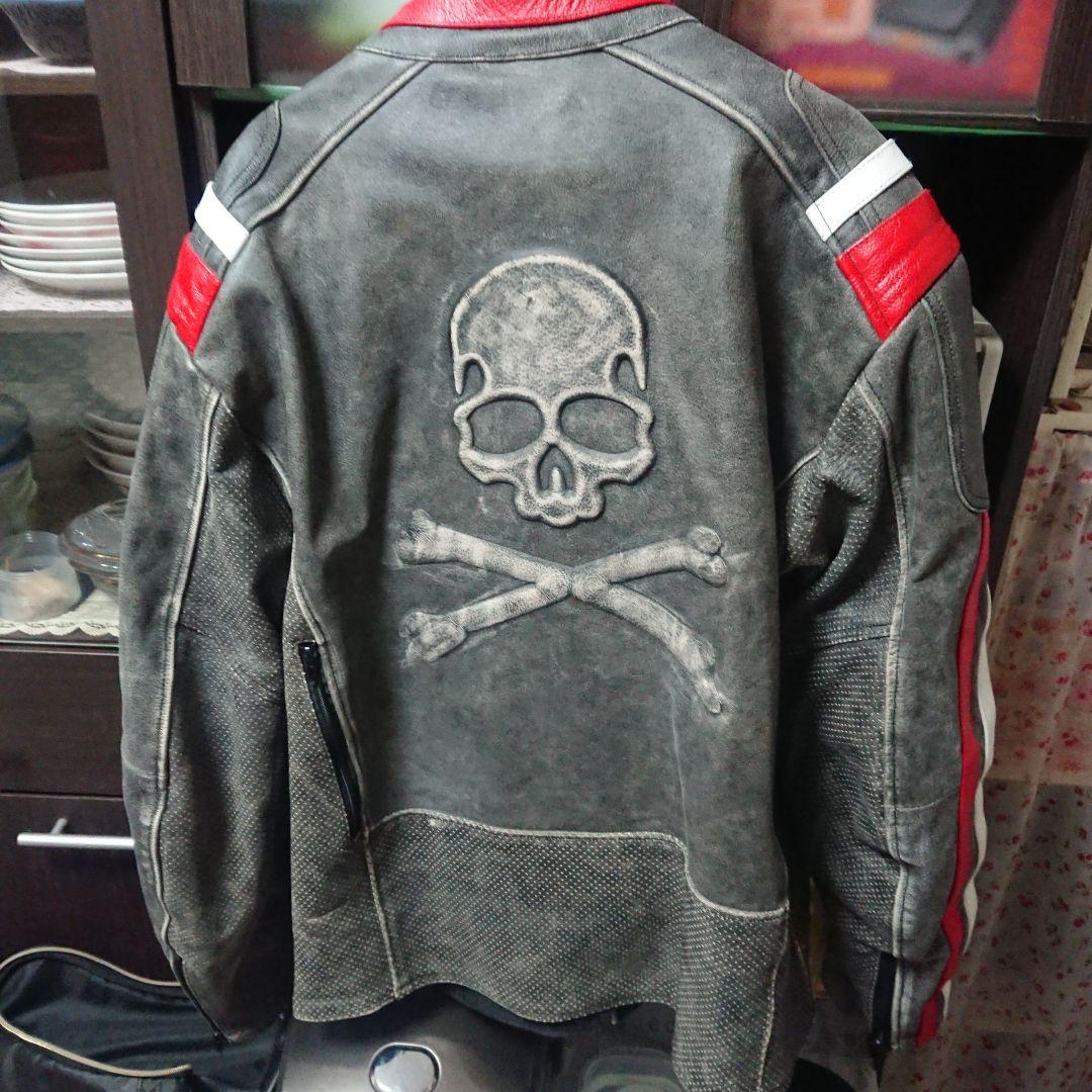 本革 スカルデザイン ライダースジャケット XXL