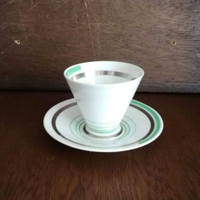 逸品　 シェリー　カッブ＆ソーサー　アールデコ　銀彩幾何学模様アンティーク