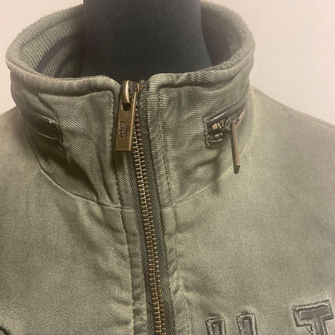 hott:DESIGUALバックレザー刺繍ミリタリーモスグリーンブルゾン