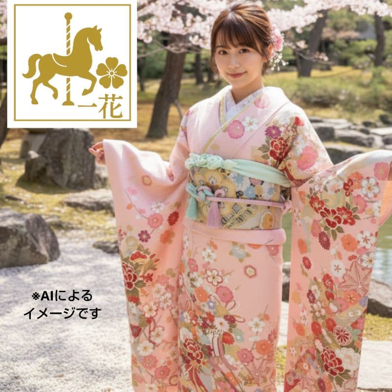 k様　441.花の妖精　振袖7点セット　正絹　フルセット　成人式　可愛いピンク